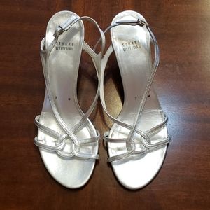 Stuart Weitzman silver strappy heels